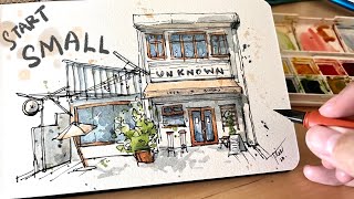 Loose ink and watercolor sketching for beginners lRealtime tutorial [upl. by Etnad485]