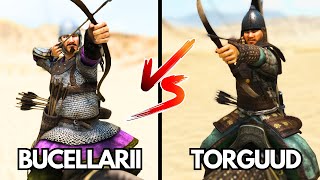 Imperial Bucellarii VS Khuzaits Torguud SKILLS ARMOUR amp BATTLE TESTING Bannerlord [upl. by Adnovoj552]