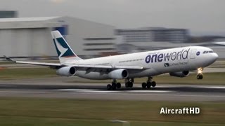 Cathay Pacific A340 touchdown close up at Heathrow [upl. by Malynda]