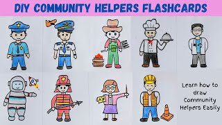 DIY Community Helper Flashcards for kids at Zero cost  How to draw Community Helpers easily [upl. by Alocin]