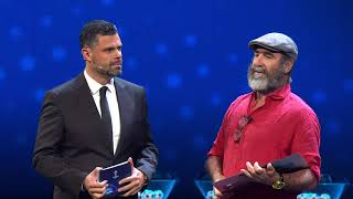 Eric Cantona Gives Interesting Acceptance Speech At UCL Draw [upl. by Halsy609]