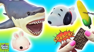 Whats Inside Squishy Shark Toys Snoopy Squishy Cracking Chocolate Ocean Goo Slime [upl. by Koenig]