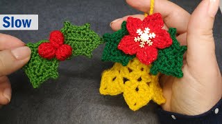 Left Handed Crochet 🎄🎅 How to do a holly leaf Crochet Poinsettia Holly Leaves with Berries [upl. by Alleirbag732]