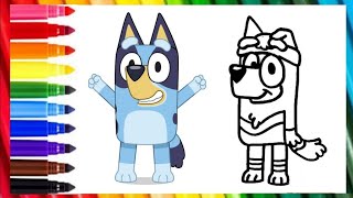 Drawing and Colouring Bluey characters Bluey and Uncle stripe [upl. by Arykat]