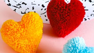 DIY Beautiful heart shape pompom  Perfect Heart pompom making video  how to make pompom of heart [upl. by Weig]