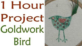 ⏰1 hour embroidery project goldwork bird [upl. by Eihctir929]