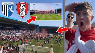 2500 ROTHERHAM AWAY FANS GOING CRAZY vs GILLINGHAM ￼VLOG PROMOTION PARTY PYROS PITCH INVASIONS [upl. by Nogas]