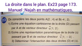 Positions relatives de 2 droitesex 23 page 173 Najah en mathématiques [upl. by Salaidh]