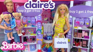 Barbie Doll Family Mall Shopping at Claires and Book Store [upl. by Eillime]