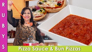 Pizza Sauce Recipe aur Bun Pizzas in Urdu Hindi  RKK [upl. by Adyan]