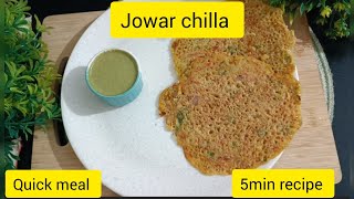 5 min recipe  Quick Breakfastlunchdinner Jowar recipe jowar chilla  diet food 5 min recipe [upl. by Ahsiuqet89]