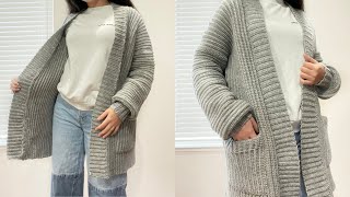 Crochet Classic Ribbed Long Cardigan Tutorial [upl. by Bogey]