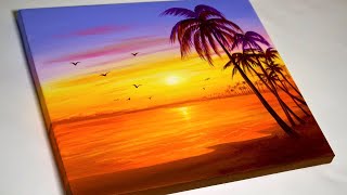 Sunset Beach Painting  Sunset Landscape Painting for Beginners [upl. by Keppel]