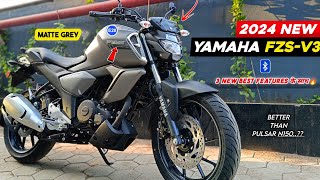 3 New Features के साथ 2024 Yamaha FzsV3 Bs7 Model Matte Grey Colour Review🔥Features Price Mileage [upl. by Aohk12]