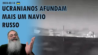 Ucrânia 20240214 DRONES UCRANIANOS afundam o NAVIO de DESEMBARQUE ANFÍBIO russo CAESAR KUNIKOV [upl. by Bernardi339]