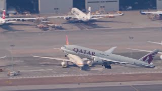 Qatar Airways 777 Takeoff at Hong Kong Airport VHHH with ATC [upl. by Dachi]