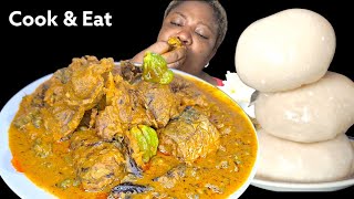 African food mukbang  Cook and eat with me Banga and okra soup with fufu mukbang [upl. by Calysta]