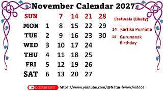 November Calendar 2027 novembercalendar2027 [upl. by Lemrac]