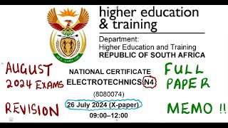 Electrotechnics N4 August 2024 Memo Full Paper mathszoneafricanmotives [upl. by Ahsuas221]