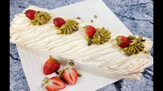 Meringue Roulade with Whipped cream and PistachiosGlutenFree [upl. by Erehc765]