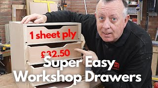 How to Make Easy Workshop Drawers from 1 Sheet of Plywood with Basic Tools  Free Cutting List [upl. by Aztiley534]