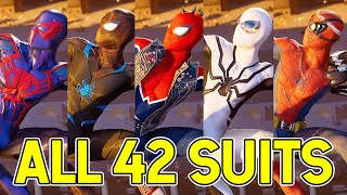 ALL 42 SpiderMan SUITS amp COSTUMES Every Suit  New Far From Home and All DLC Suits SpiderMan PS4 [upl. by Sialac507]