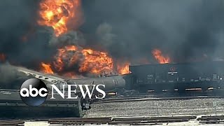 Freight train derails in Illinois sparking flames and black smoke l ABC News [upl. by Krischer865]