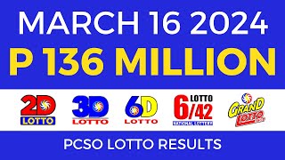 Lotto Result March 16 2024 9pm PCSO [upl. by Negriv]