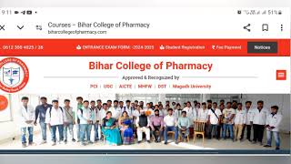 Bihar College Of Pharmacy Patna Entrance Exam Form 2024  DPHARM BPHARM MPHARM Admission 202425 [upl. by Acessej]