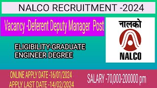 NALCO Recruitment Deputy Manager Recruitment 2024 [upl. by Adnahc]