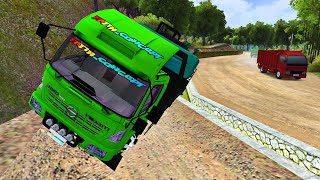 Hino Selfloader Load Excavator Stuck  Bussid Truck Mod  Bus Simulator Indonesia Gameplay [upl. by Aruasor137]