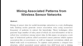 Mining Associated Patterns from Wireless Sensor Networks [upl. by Salakcin]