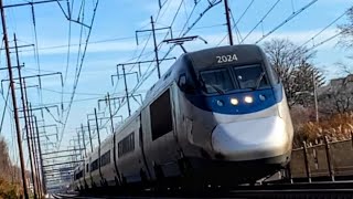 110MPH Acela Express Trains in Norwood  Awesome Hybrid K5LA Hornshows [upl. by Hance800]