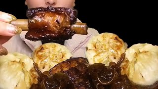 Spare ribs Meat stew Steamed buns Wide noodles Mukbang Asmr [upl. by Epoillac924]