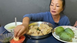 Fresh and Juicy Mango Beef Momos Hot Soup Achar [upl. by Etezzil510]