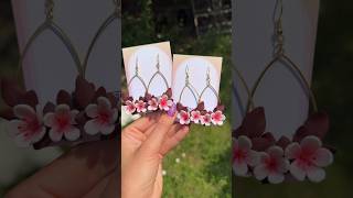 Making White amp Pink Cherry Blossoms With Maroon Leaves polymerclayartist earrings cherryblossom [upl. by Eerak]