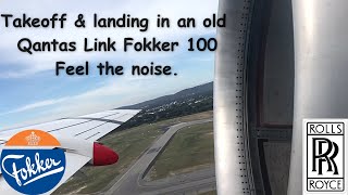 Qantas Link Fokker 100 takeoff and landing in the engine room [upl. by Onitrof]