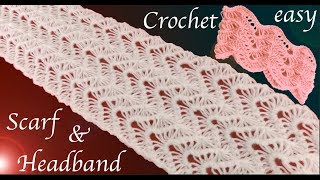 Como tejer a Crochet bufanda y diadema punto encaje en relieve tejido tallermanualperu [upl. by Obola156]