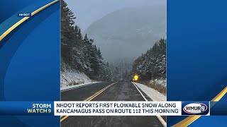 NHDOT reports first plowable snow along Kanacamagus Pass on Route 112 Wednesday morning [upl. by Ollopa]