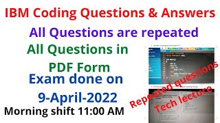 Important Coding Questions  IBM Important Questions  On 9April2022 [upl. by Hairahcaz614]