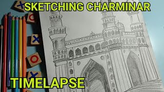 Drawing CHARMINAR Hyderabad  TIMELAPSE  sketching  NIFT  NID  UCEED [upl. by Aihsit776]