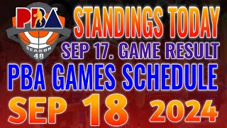 PBA standings today as of September 17 2024 Pba Game results  Pba schedule September 18 2024 [upl. by Berna]