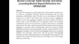 Joint Parallel Tabu Search Algorithm Based Look Up Table Design and Deep Learning Based Signal Detec [upl. by Louie]