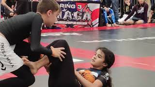 JiuJitsu finals grey belt girl chokes orange belt boy wins by points [upl. by Heidt]