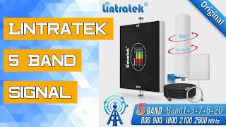 Lintratek 5 Band Signal Booster Repeater 800 900 GSM 2100 1800 LTE 2600 4band B20 B8 B1 B3 B7 2G 3G [upl. by Rhoads]