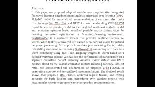 Consumer Product Recommendation System Using Adapted PSO With Federated Learning Method [upl. by Irme]