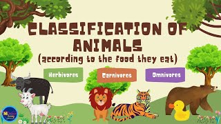 CLASSIFICATION OF ANIMALS ACCORDING TO THE FOOD THEY EAT HERBIVORES CARNIVORES AND OMNIVORES [upl. by Hajidahk]