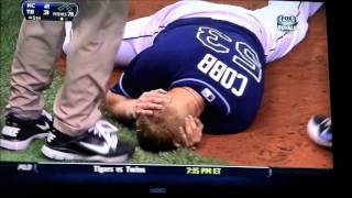 Alex Cobb Hit In the Head Injury by Eric Hosmer Line Drive [upl. by Fayina374]