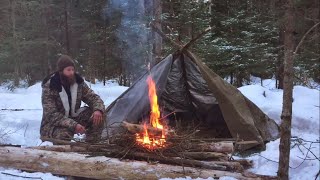 Winter Camping Russian Fur Suit Wool Blanket Plash Palatka Canvas Tent Bushcraft [upl. by Nimref]