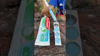 Smart boy show cleaning teeth to save toothpaste in forest camping bushcraft outdoor forest [upl. by Yvad220]